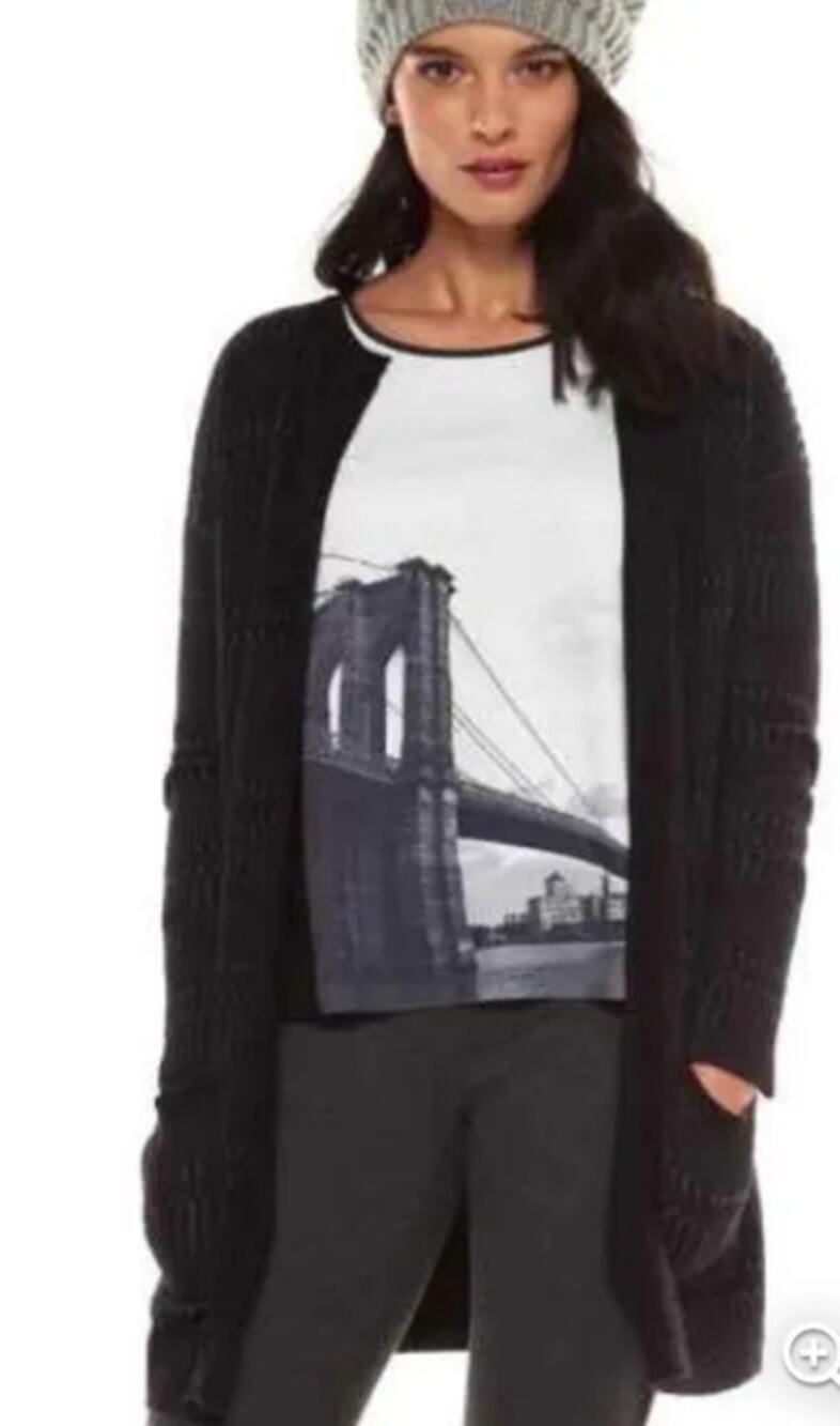 Elie Tahari Long Belted Textured Cardigan Sweater Black M